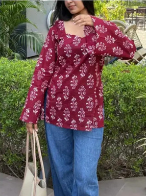 TIYASQA Women Floral Print A-line Kurta(Maroon)