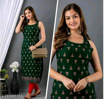 Shreejikurtis Women Printed A-line Kurta(Green)