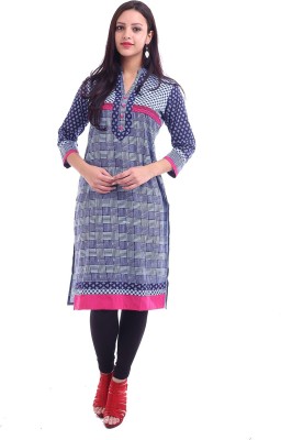 INARA ROBES Women Printed Straight Kurta(Blue, Pink)