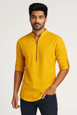 CROWNTAIL Men Solid Straight Kurta(Yellow)