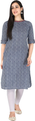 Kannahi Women Striped Straight Kurta(Blue)
