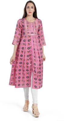 Bhavna Textiles Women Printed Straight Kurta(Pink)