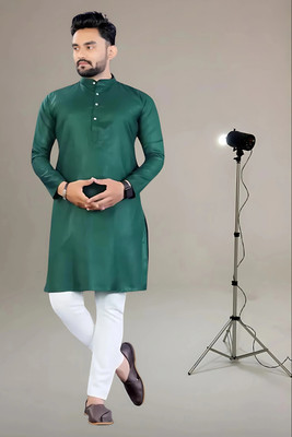OMKAR EN TRENDS Men Printed Straight Kurta(Dark Green)