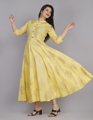 GEETAFABRICS Flared/A-line Gown(Yellow)