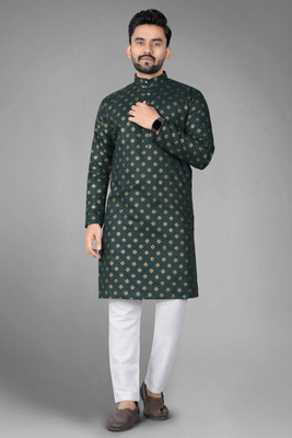 DHASU TRENDZ Men Printed Straight Kurta(Green)