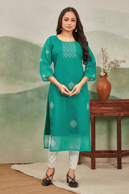 AADINATH TEX CREATIONS Women Printed A-line Kurta(Dark Green)