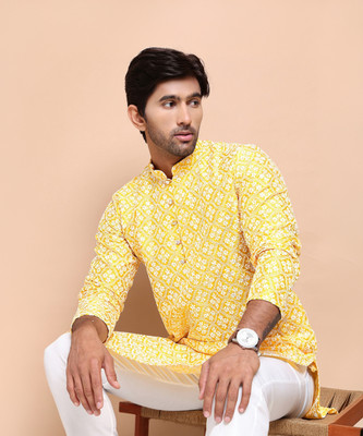 ANOUK Men Embroidered Straight Kurta(Yellow)