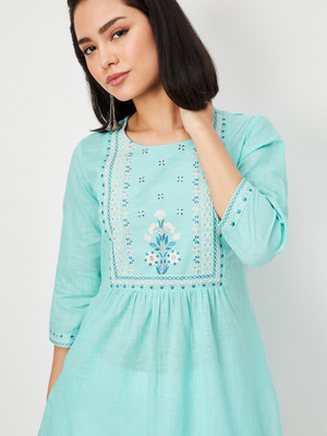 MAX Women Printed A-line Kurta(Blue)