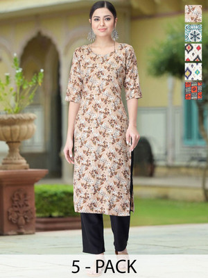 Moda Rapido Women Printed A-line Kurta(Brown)