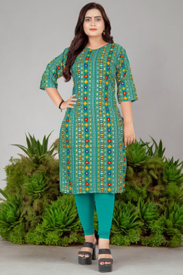 Raghav Silk Studio Women Printed Straight Kurta(Green)