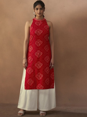 ANOUK Women Printed Straight Kurta(Red)
