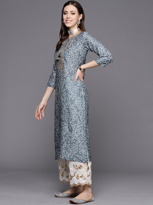 Varanga Women Bandhani Straight Kurta(Grey)