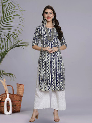 1 Stop Fashion Women Printed A-line Kurta(Dark Blue)