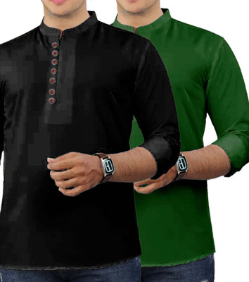 VIMASUTI Men Solid Straight Kurta(Dark Green)