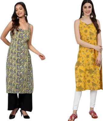 KAUTAQI Women Printed Straight Kurta(Multicolor)