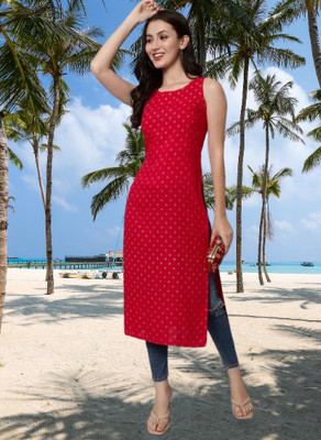 Kanika trader Women Printed A-line Kurta(Red)