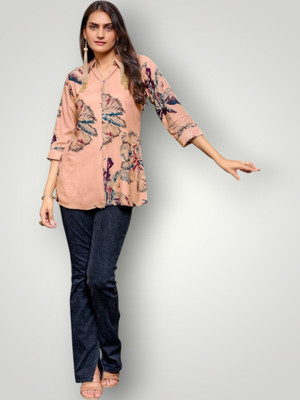 ABHI FAB Women Printed Straight Kurta(Pink)