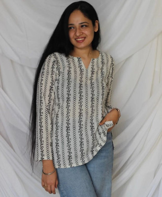 Balaji export Women Printed A-line Kurta(White)
