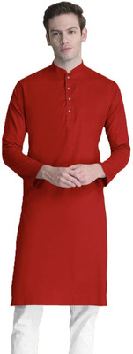 Wearbird Men Solid Straight Kurta(Red)