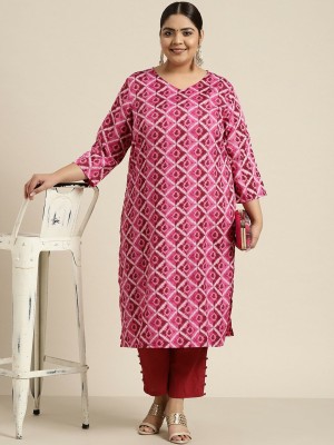 Sztori Women Printed Straight Kurta(Pink)