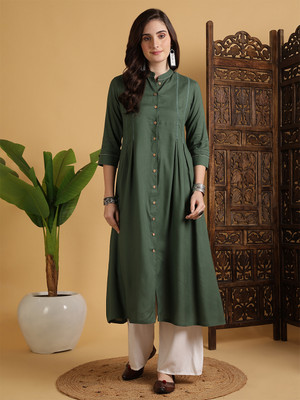 Gulmohar Jaipur Women Solid A-line Kurta(Green)