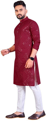 ZINKU FASHION Men Embroidered A-line Kurta(Red)