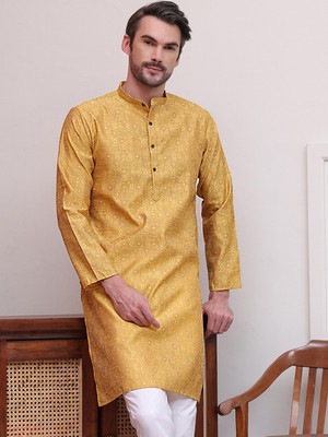 ANOUK Men Woven Design Straight Kurta(Yellow)