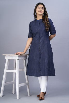 HEARTLOOM Women Solid A-line Kurta(Blue)