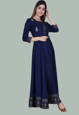NAMAHART Women Embroidered Gown Kurta(Blue)