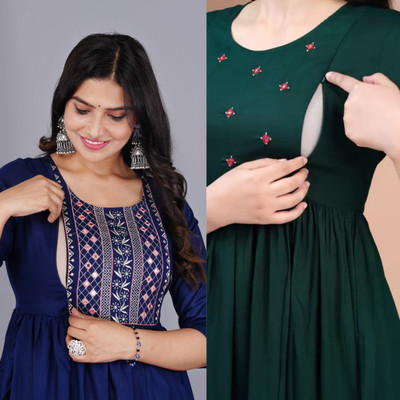 TRY ME Women Embroidered Anarkali Kurta(Blue)
