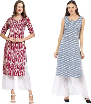 KALLAXI Women Striped Straight Kurta(Multicolor)