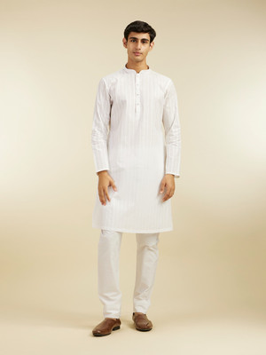 DIWAS by Manyavar Men Striped Straight Kurta(White)