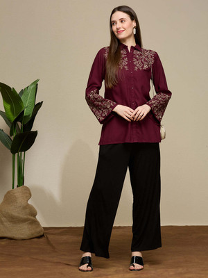 Fashor Women Solid Straight Kurta(Maroon)