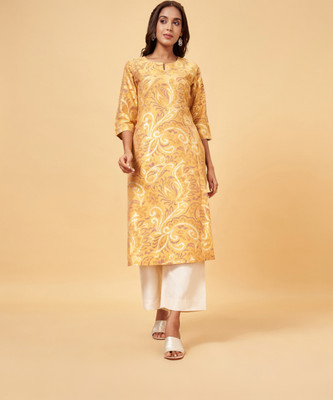 Rangmanch by Pantaloons Women Printed Straight Kurta(Yellow)