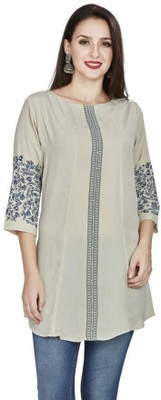 Nioni Women Floral Print A-line Kurta(White)