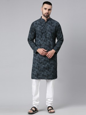 Majestic Man Men Printed Straight Kurta(Dark Blue)