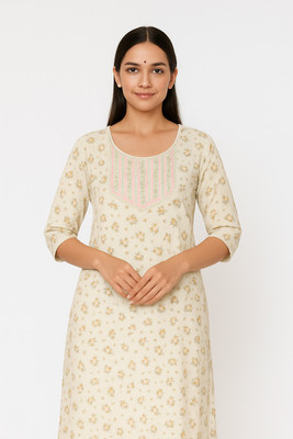 Andromeda Women Printed, Embroidered Straight Kurta(White)