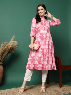 Sangria Women Printed A-line Kurta(Pink)