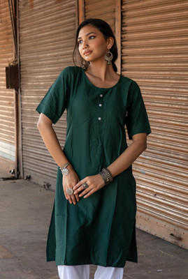 JYOTISHA Women Solid Straight Kurta(Green)