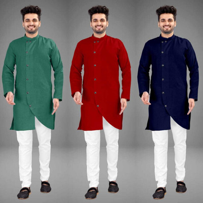GRATITUDE ROCK Men Self Design Asymmetric Kurta(Multicolor)