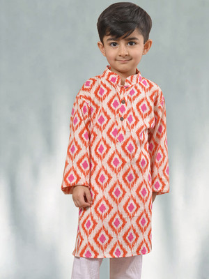 Kinder Kids Boys Geometric Print, Printed Straight Kurta(Red)