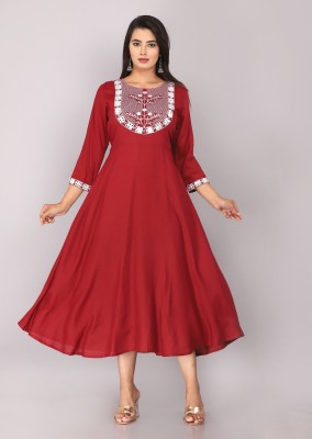 Shyam Fashion Women Embroidered Flared Kurta(Maroon)