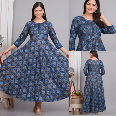 TiRoPatifab Women Printed Anarkali Kurta(Blue)