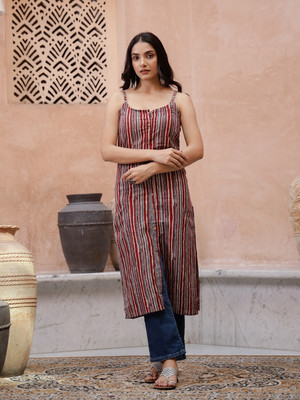RangDeep Women Printed Straight Kurta(Maroon)