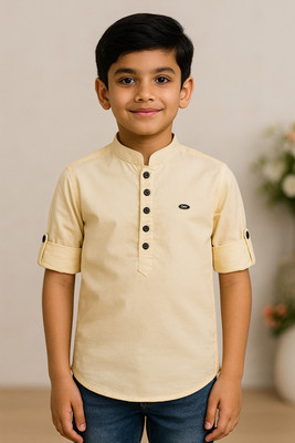 PEPILIO Boys Solid Straight Kurta(Beige)