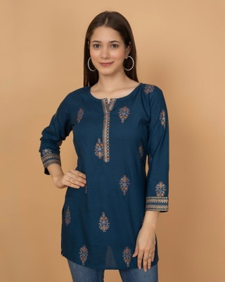 JR JEZREEL Women Printed Straight Kurta(Blue)