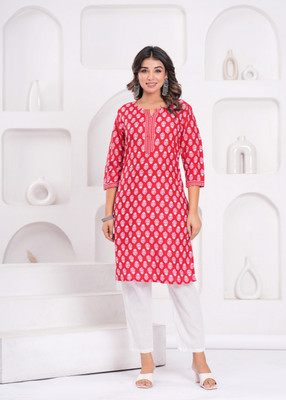 HARITWAL Women Printed Straight Kurta(Maroon)