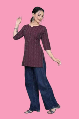 Texpa Creationkl Women Printed Straight Kurta(Maroon)