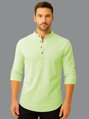 indirae Men Solid A-line Kurta(Light Green)