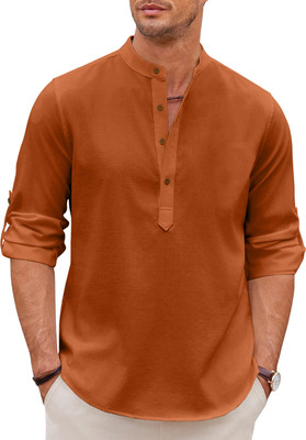 SHOPYCLICK Men Solid, Self Design Straight Kurta(Brown)